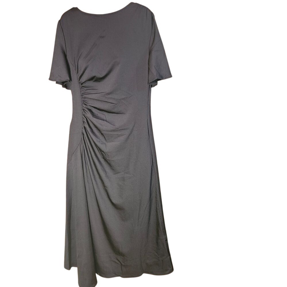 New Blencot Women's‎ Medium Black Romantic Ruffle Rouched Hem Midi Dress